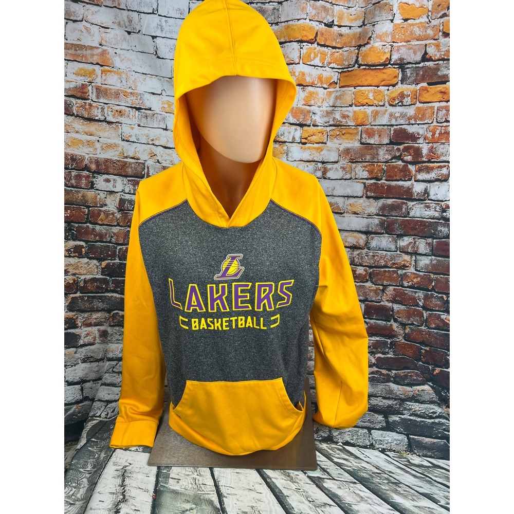 Fanatics NBA Los Angeles Lakers Hoodie Large‎ Pullover Basketball Gold Gray